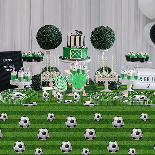 APOWBLS Soccer Birthday Party Supplies - Soccer Party Decorations Dinnerware, Plates, Cups, Napkins, Tablecloth, Cutlery, Straw, Sports Theme Soccer Birthday Party Decorations Tableware | Serve 24