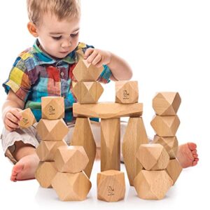 oathx montessori toys stacking rocks wooden blocks building preschool balancing stones for toddlers 1-3 girls boys sensory natural wood 20pcs large size