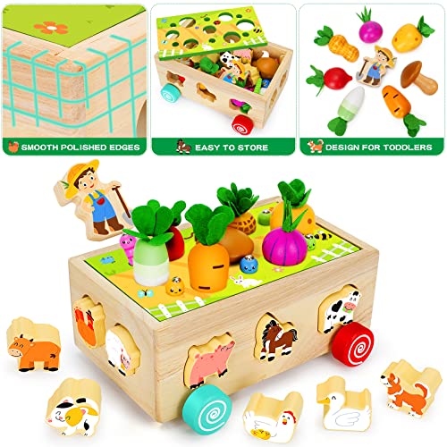 Wooden Montessori Toys for Toddlers Girl and Boy, Wooden Farm Animals Toys Gifts for Toddlers Age 2 3 4 Year Old, Wood Educational Shape Sorter Toys for Kids 1-3 Learning Fine Motor Skills