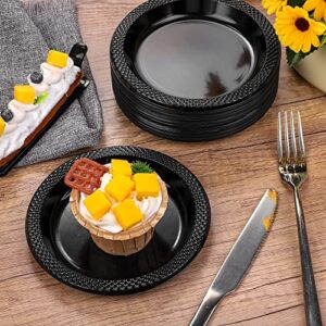 Breroa 300 Pieces Black Plastic Plates 6 Inch Disposable Round Dessert Plates Heavy Duty Appetizer Dinner Party Plates for Events Buffet Wedding Baby Shower Graduation Birthday Party Supplies