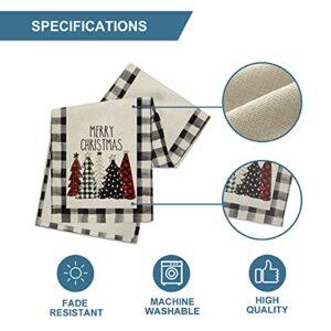 Artoid Mode Waterclor Buffalo Plaid Christmas Trees Merry Xmas Table Runner, Seasonal Winter Holiday Kitchen Dining Table Decoration for Indoor Outdoor Home Party Decor 13 x 72 Inch