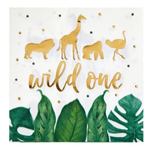144 Piece Wild One Party Supplies for First Birthday Decorations for Boys and Girls, Jungle Safari Theme Dinnerware with Paper Plates, Napkins, Cups, and Cutlery (Serves 24)