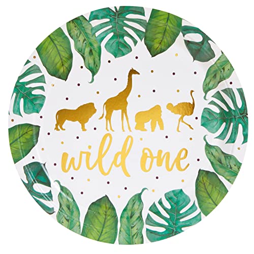 144 Piece Wild One Party Supplies for First Birthday Decorations for Boys and Girls, Jungle Safari Theme Dinnerware with Paper Plates, Napkins, Cups, and Cutlery (Serves 24)