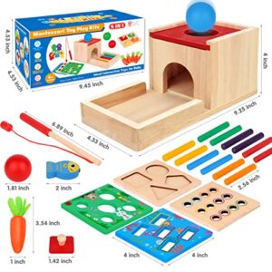 Montessori Toys for 1 2 3 Year Old, 5 in 1 Wooden Montessori Toys for Babies 6-12 Months, Toddler Toys Kit Includes Object Permanence Box with Ball Drop Toy, Shape Sorter & Other Educational Toys