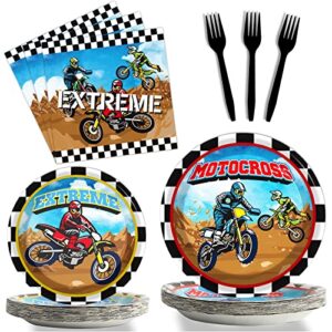 gisgfim 96 pcs dirt bike party plates and napkins party supplies motorcycle theme party tableware set motocross dirt bike party decorations favors for boys' birthday baby shower serves 24