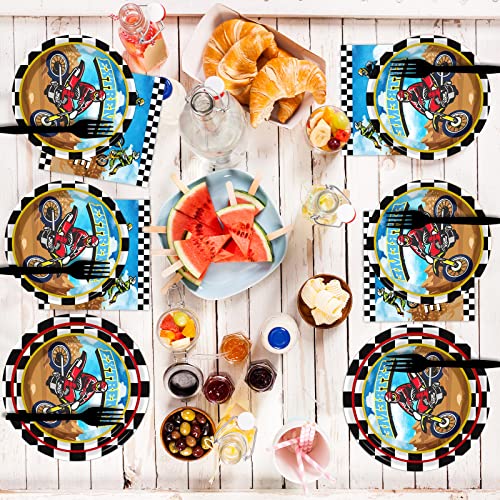 gisgfim 96 Pcs Dirt Bike Party Plates and Napkins Party Supplies Motorcycle Theme Party Tableware Set Motocross Dirt Bike Party Decorations Favors for Boys' Birthday Baby Shower Serves 24