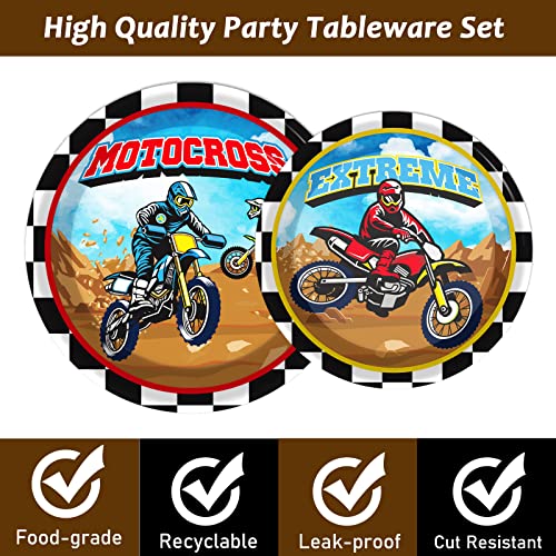 gisgfim 96 Pcs Dirt Bike Party Plates and Napkins Party Supplies Motorcycle Theme Party Tableware Set Motocross Dirt Bike Party Decorations Favors for Boys' Birthday Baby Shower Serves 24