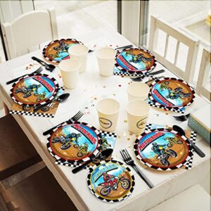 gisgfim 96 Pcs Dirt Bike Party Plates and Napkins Party Supplies Motorcycle Theme Party Tableware Set Motocross Dirt Bike Party Decorations Favors for Boys' Birthday Baby Shower Serves 24