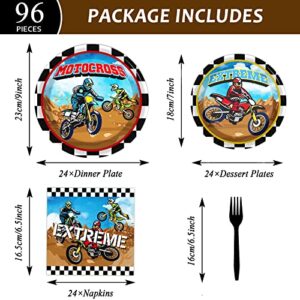 gisgfim 96 Pcs Dirt Bike Party Plates and Napkins Party Supplies Motorcycle Theme Party Tableware Set Motocross Dirt Bike Party Decorations Favors for Boys' Birthday Baby Shower Serves 24