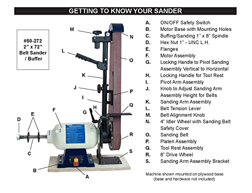 RIKON 2"x72" Knife Belt Sander/Buffer | Excellent for a wide variety of applications including sanding, grinding and making knives with 1 HP Motor and Adjustable Sanding Belt Arm