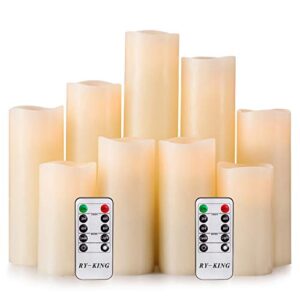 ry king battery operated flameless candle set of 9 real wax pillar decorative led fake candles with remote control and timer