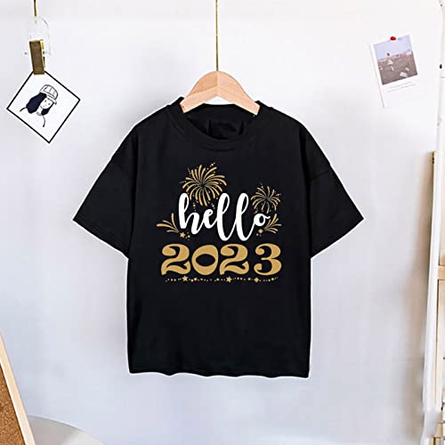 CsgrFagr New Years Eve Party Supplies Kids NYE 2023 New Year T Shirt Top Toddler Long Sleeve Shirt (Black, 3-4 Years)