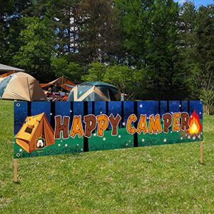 camping party decorations happy camper banner, camping theme birthday party supplies for boy girl, camp adventure baby shower indoor outdoor party decor
