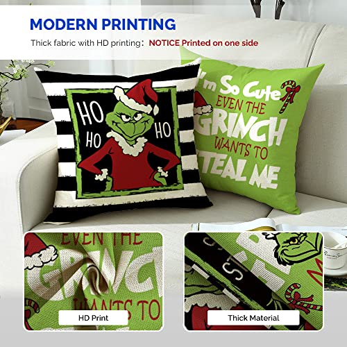 Christmas Pillow Covers 18x18 Merry Christmas Grinch Christmas Pillows Grinch Decor Farmhouse Christmas Throw Pillow Covers Set of 4 Christmas Decorations for Home