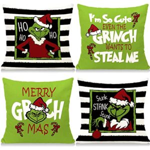 christmas pillow covers 18x18 merry christmas grinch christmas pillows grinch decor farmhouse christmas throw pillow covers set of 4 christmas decorations for home