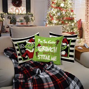 Christmas Pillow Covers 18x18 Merry Christmas Grinch Christmas Pillows Grinch Decor Farmhouse Christmas Throw Pillow Covers Set of 4 Christmas Decorations for Home