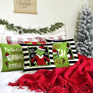 Christmas Pillow Covers 18x18 Merry Christmas Grinch Christmas Pillows Grinch Decor Farmhouse Christmas Throw Pillow Covers Set of 4 Christmas Decorations for Home