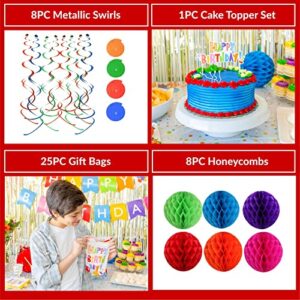 275 PC Colorful Birthday Party Decorations for Boy, Girl, Women, Men Ð Rainbow Party Supplies With Happy Birthday Banner, Balloons Garland Arch Kit Foil Curtains Tablecloth Swirl Honeycomb Cake Topper Plates Cups Napkins Straws for 25 Guest & More