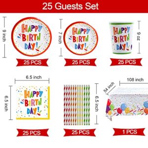 275 PC Colorful Birthday Party Decorations for Boy, Girl, Women, Men Ð Rainbow Party Supplies With Happy Birthday Banner, Balloons Garland Arch Kit Foil Curtains Tablecloth Swirl Honeycomb Cake Topper Plates Cups Napkins Straws for 25 Guest & More