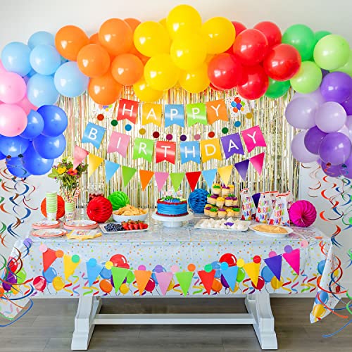 275 PC Colorful Birthday Party Decorations for Boy, Girl, Women, Men Ð Rainbow Party Supplies With Happy Birthday Banner, Balloons Garland Arch Kit Foil Curtains Tablecloth Swirl Honeycomb Cake Topper Plates Cups Napkins Straws for 25 Guest & More