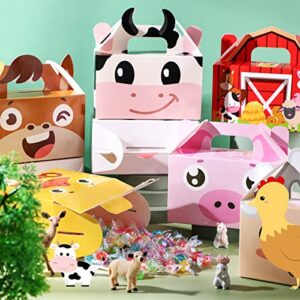 Tallew 24 Pack Farm Animals Gift Boxes Barnyard Treat Boxes Farm Theme Favor Boxes Barnyard Happy Birthday Candy Goodie Boxes for Baby Shower Boys Girls Birthday Party Farmhouse Theme Party Supplies