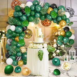 Amandir Jungle Safari Balloon Garland Arch Kit, Gold Dark Green 4D Animal Foil Balloons Artificial Tropical Palm Leaves Safari Baby Shower Decorations for Boys Girls Wild One Birthday Party Supplies