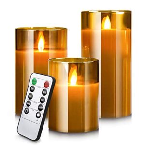 led flameless candles for home decor, battery operated flickering moving wick effect candle set with remote control cycling timer for party wedding decoration, 4 inch, 5 inch, 6 inch, 3 pack