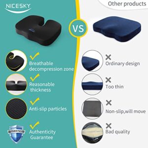 NICESKY Seat Cushion Posture Cushion Tailbone Sciatica Back Butt Pain Relief Comfort Chair Pads Car Office Desk Computer Accessories Memory Foam Pillow