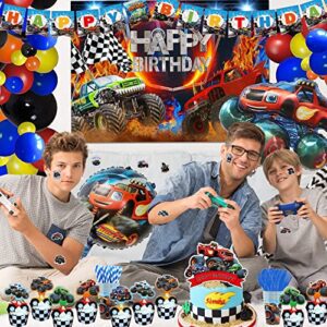 239Pcs Truck Game Themed Birthday Party Supplies, Cartoon Truck Birthday Party Decorations for Kids Boys Girls with Happy Birthday Banner Balloons Tableware Backdrop Cake Cupcake Toppers Tableware Tablecloth