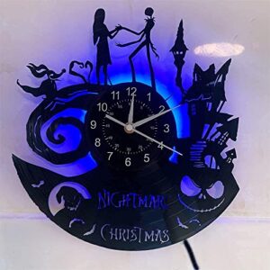 christmas nightmare vinyl record wall clock creative with 7color glowing night light clock 12inches handmade home decor gifts for children and friends