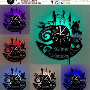 Christmas Nightmare Vinyl Record Wall Clock Creative with 7Color Glowing Night Light Clock 12Inches Handmade Home Decor Gifts for Children and Friends