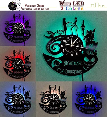 Christmas Nightmare Vinyl Record Wall Clock Creative with 7Color Glowing Night Light Clock 12Inches Handmade Home Decor Gifts for Children and Friends