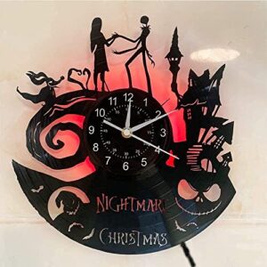 Christmas Nightmare Vinyl Record Wall Clock Creative with 7Color Glowing Night Light Clock 12Inches Handmade Home Decor Gifts for Children and Friends