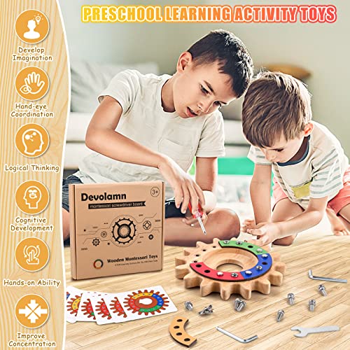 Devolamn Toddler Toys, Wooden Toys, Montessori Toys for 3 4 5, 35 in 1 Wooden Montessori Screwdriver Board Set, Learning Sensory Bin Toys Preschool Toys, Fine Motor Skills Toys (20CM)