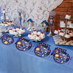 Tevxj 96 Pieces Outer Space Party Decorations Supplies Galaxy Party Tableware Set Outer Space Birthday Party Dessert Plates Napkins Forks for 24 Guests Boy or Girl Party Favors