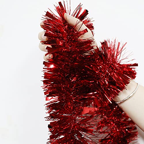 CareCheer 25 Feet Christmas Tree Tinsel Garland Metallic Twist Garland Sparkly Foil Streamer for Mardi Gras Parade Floats Christmas New Year Wedding Birthday, 4" x 25' (Red)