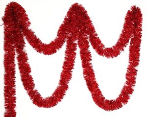 carecheer 25 feet christmas tree tinsel garland metallic twist garland sparkly foil streamer for mardi gras parade floats christmas new year wedding birthday, 4" x 25' (red)
