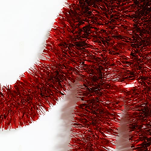 CareCheer 25 Feet Christmas Tree Tinsel Garland Metallic Twist Garland Sparkly Foil Streamer for Mardi Gras Parade Floats Christmas New Year Wedding Birthday, 4" x 25' (Red)