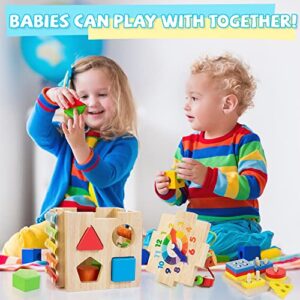 Bravmate Wooden Activity Cube | 8-in-1 Montessori Toys for 12M+ Toddlers, One Year Old First Birthday Gift, Baby Toy Set with Bonus Sorting & Stacking Board