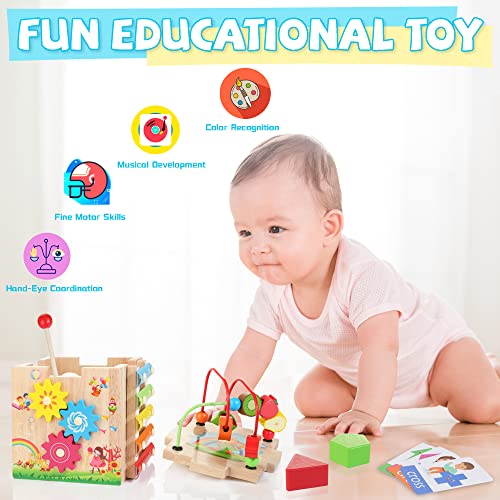 Bravmate Wooden Activity Cube | 8-in-1 Montessori Toys for 12M+ Toddlers, One Year Old First Birthday Gift, Baby Toy Set with Bonus Sorting & Stacking Board