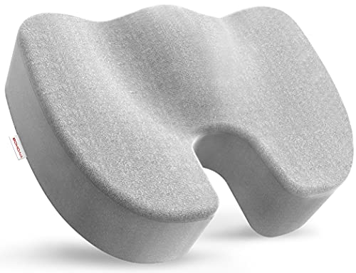 Bomdaia Seat Cushion for Office Chair, Memory Foam Coccyx Seat Cushion, Desk Chair Car Seat Cushion for Tailbone, Sciatica, Lower Back Pain Relief (Gray)