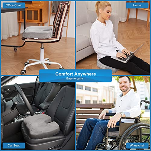 Bomdaia Seat Cushion for Office Chair, Memory Foam Coccyx Seat Cushion, Desk Chair Car Seat Cushion for Tailbone, Sciatica, Lower Back Pain Relief (Gray)