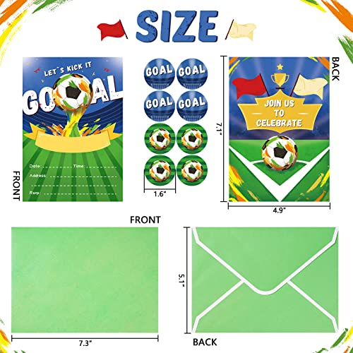 WERNNSAI Soccer Ball Birthday Party Invitations with Envelopes for Boys - Sports Themed Birthday Party Supplies Kids Girls 24 Count Football Blank Party Invites Cards with Goal Stickers