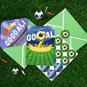 WERNNSAI Soccer Ball Birthday Party Invitations with Envelopes for Boys - Sports Themed Birthday Party Supplies Kids Girls 24 Count Football Blank Party Invites Cards with Goal Stickers