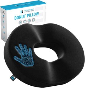 ergonomic innovations donut pillow for tailbone pain relief and hemorrhoids, donut cushion for postpartum pregnancy and after surgery sitting relief, suitable for men and women at home & office chairs
