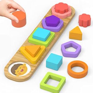 Ciciany Toddler Montessori Toy Shape Puzzles Baby Puzzle 12-18-24 Months Educational Emotion & Shape & Color Sorter Preschool Learning Wood Gift for Infant Kids Ages 1-3