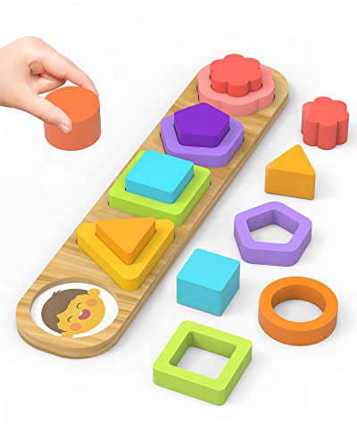 Ciciany Toddler Montessori Toy Shape Puzzles Baby Puzzle 12-18-24 Months Educational Emotion & Shape & Color Sorter Preschool Learning Wood Gift for Infant Kids Ages 1-3