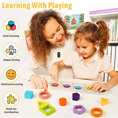 Ciciany Toddler Montessori Toy Shape Puzzles Baby Puzzle 12-18-24 Months Educational Emotion & Shape & Color Sorter Preschool Learning Wood Gift for Infant Kids Ages 1-3