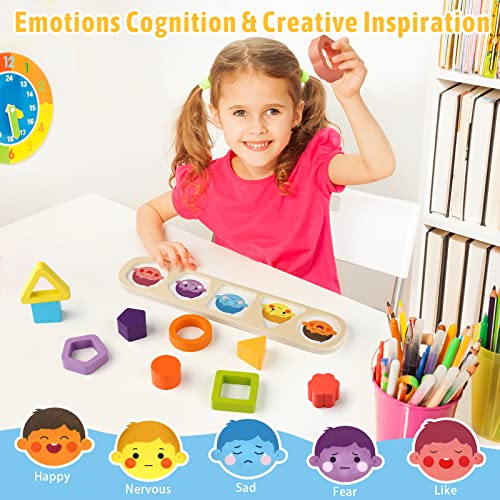 Ciciany Toddler Montessori Toy Shape Puzzles Baby Puzzle 12-18-24 Months Educational Emotion & Shape & Color Sorter Preschool Learning Wood Gift for Infant Kids Ages 1-3