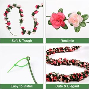 BLEUM CADE 2 Pcs 16.4Ft Flower Garland Artificial Rose Vines with 16.4Ft String Lights, Fake Flower Vines Garland Decorations for Wedding Party Valentines Day Christmas Wall Room Decor Aesthetic